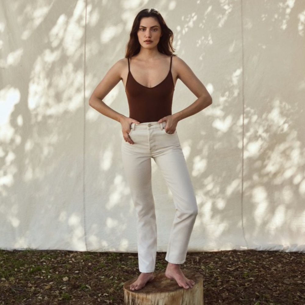 Reformation Cynthia High Rise Straight Jeans in Bone